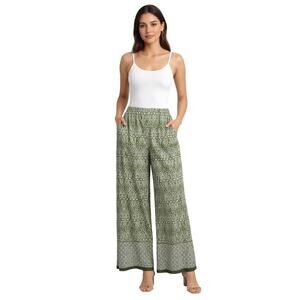 John Paul Richard Women’s Boho Print Wide‑Leg Pants – Size M Lightweight Summer